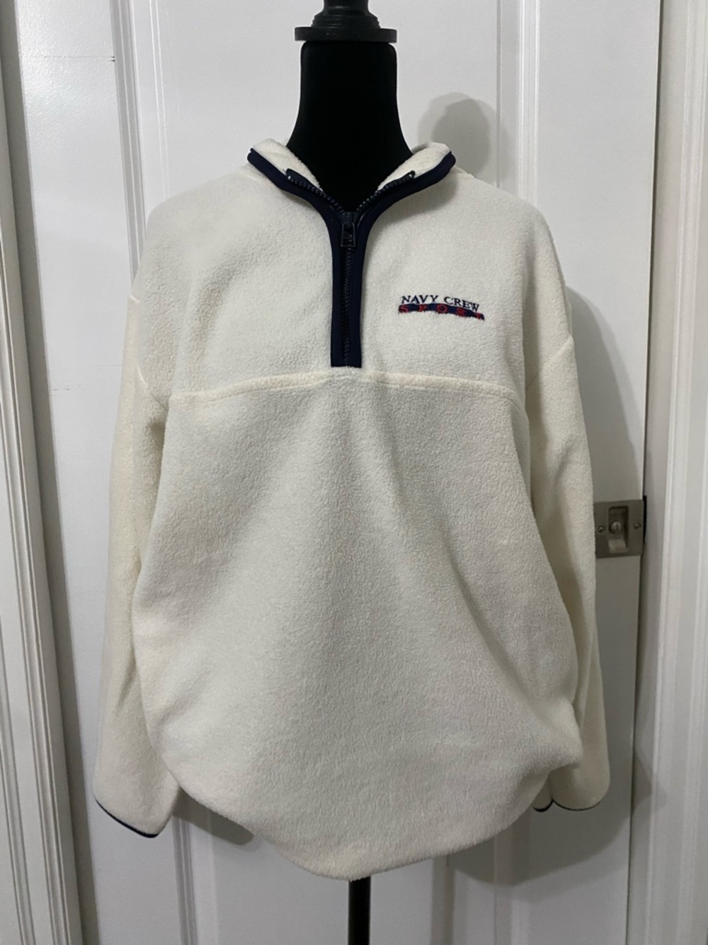 Vintage Men’s Cream Quarter-Zip Fleece Pullover